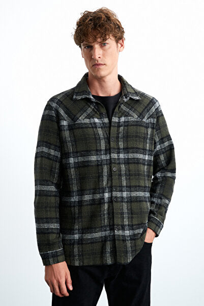 Allenı Men's Cotton Shirt Collar Relaxed Lumberjack Khaki Shirt