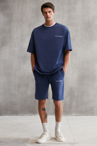 Colombia Men's 2-Piece Set Comfort Fit Casual Mold Text Embroidered Navy Blue Tracksuit Set