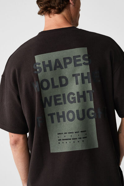 ANGLES Men's 100% Organic Cotton Printed Crew Neck Oversize Bitter Brown T-Shirt