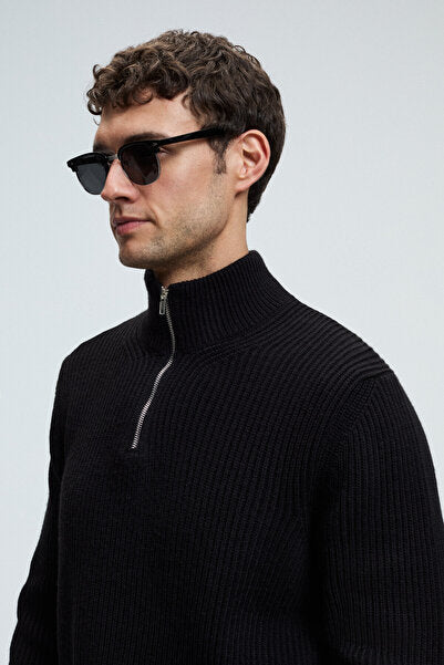 BERNARDO Men's Half Zipper High Collar Knitwear Black Sweater