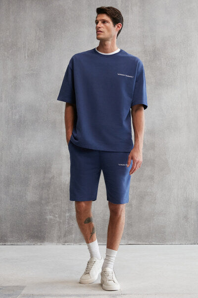 Colombia Men's 2-Piece Set Comfort Fit Casual Mold Text Embroidered Navy Blue Tracksuit Set