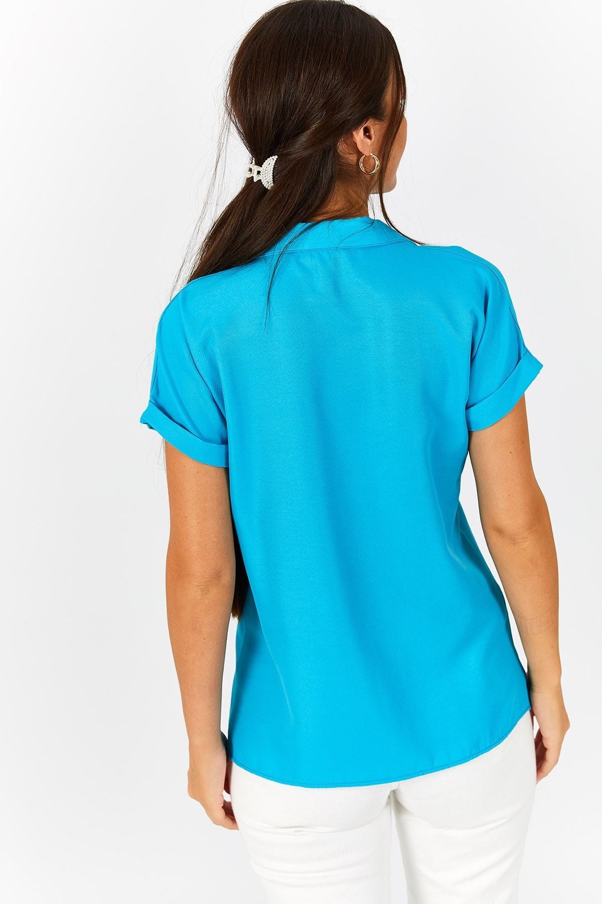 Women's Turquoise Short Sleeve Shirt ARM-20Y001044