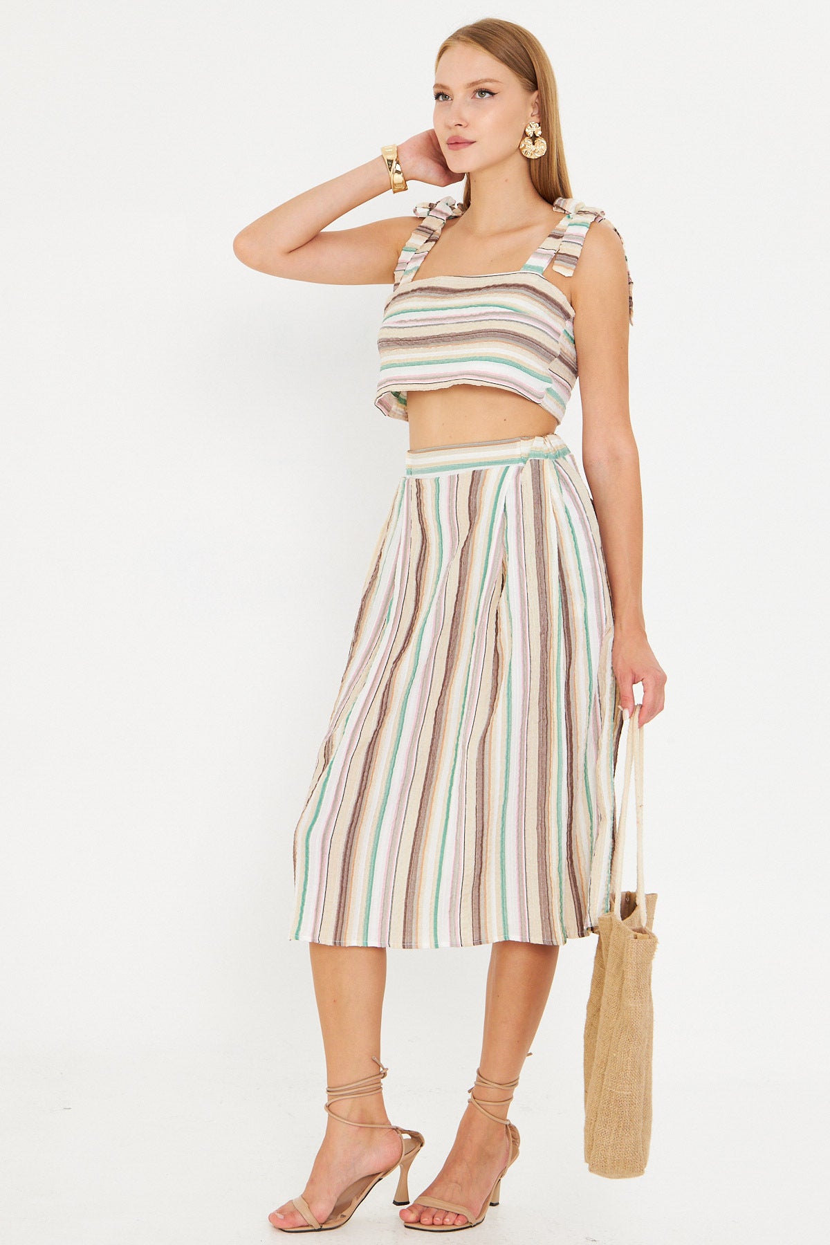 Women's Light Beige Bustier Skirt Double Suit ARM-25Y001092