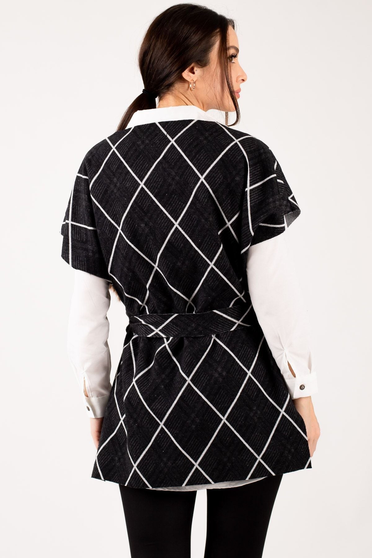 Women's White Tie Waist V-Neck Sweater ARM-21K001069