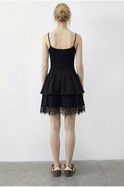 Women's Lace Detailed Flounce Crepe Skirt 7219 60286025