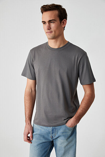 Solo Men's 100% Organic Cotton Thick Textured Comfort Fit Crew Neck Gray T-Shirt