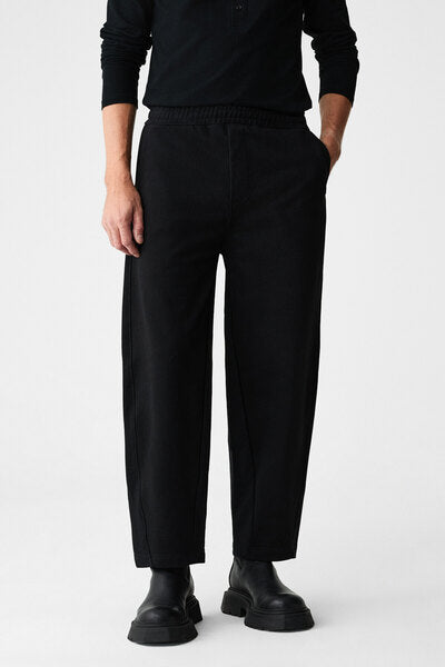 ANOMOS Men's Cotton Elastic Waist Double Pocket Wide Leg Relaxed Fit Black Sweatpants