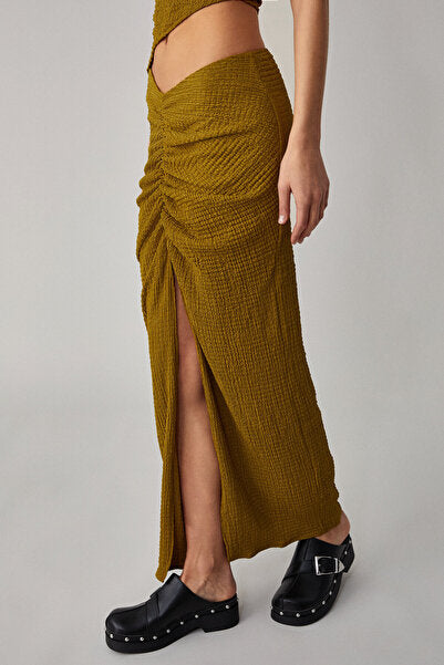 BONIA Women's Slim Fit Knitted Slit Detailed Green Skirt