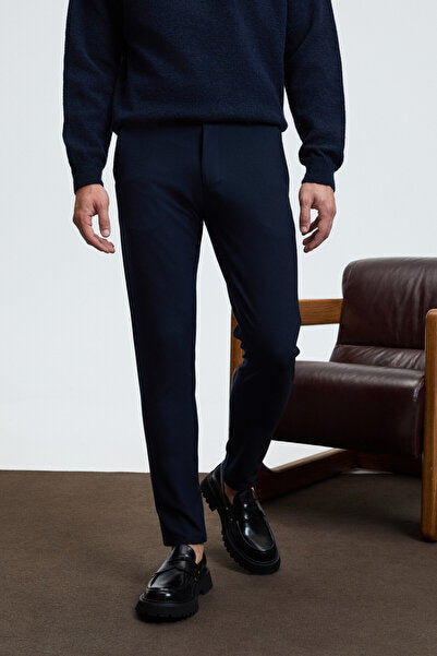 CRUDO Men's Regular Fit Woven Navy Blue Trousers with Side and Back Pockets and Zipper