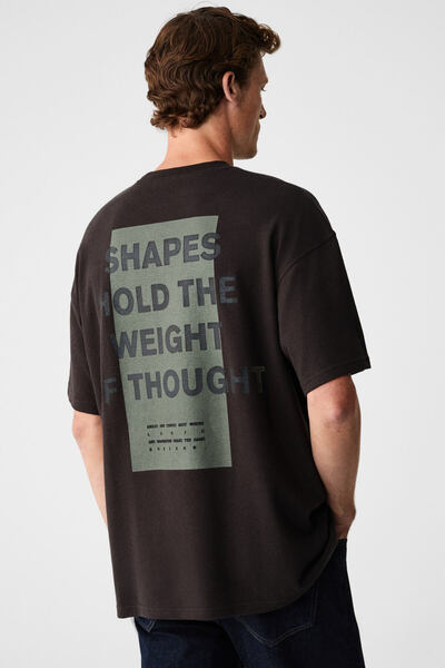 ANGLES Men's 100% Organic Cotton Printed Crew Neck Oversize Bitter Brown T-Shirt