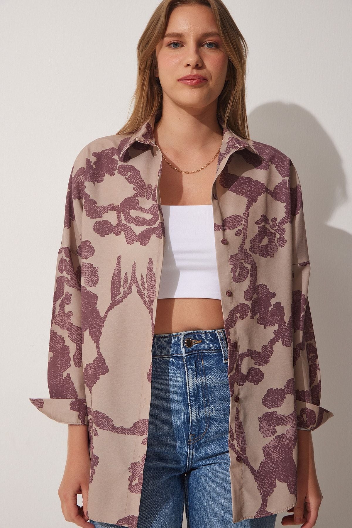 WOMEN'S PUBLIC BEGY PATTERNED Oversize poplin shirt DD01227