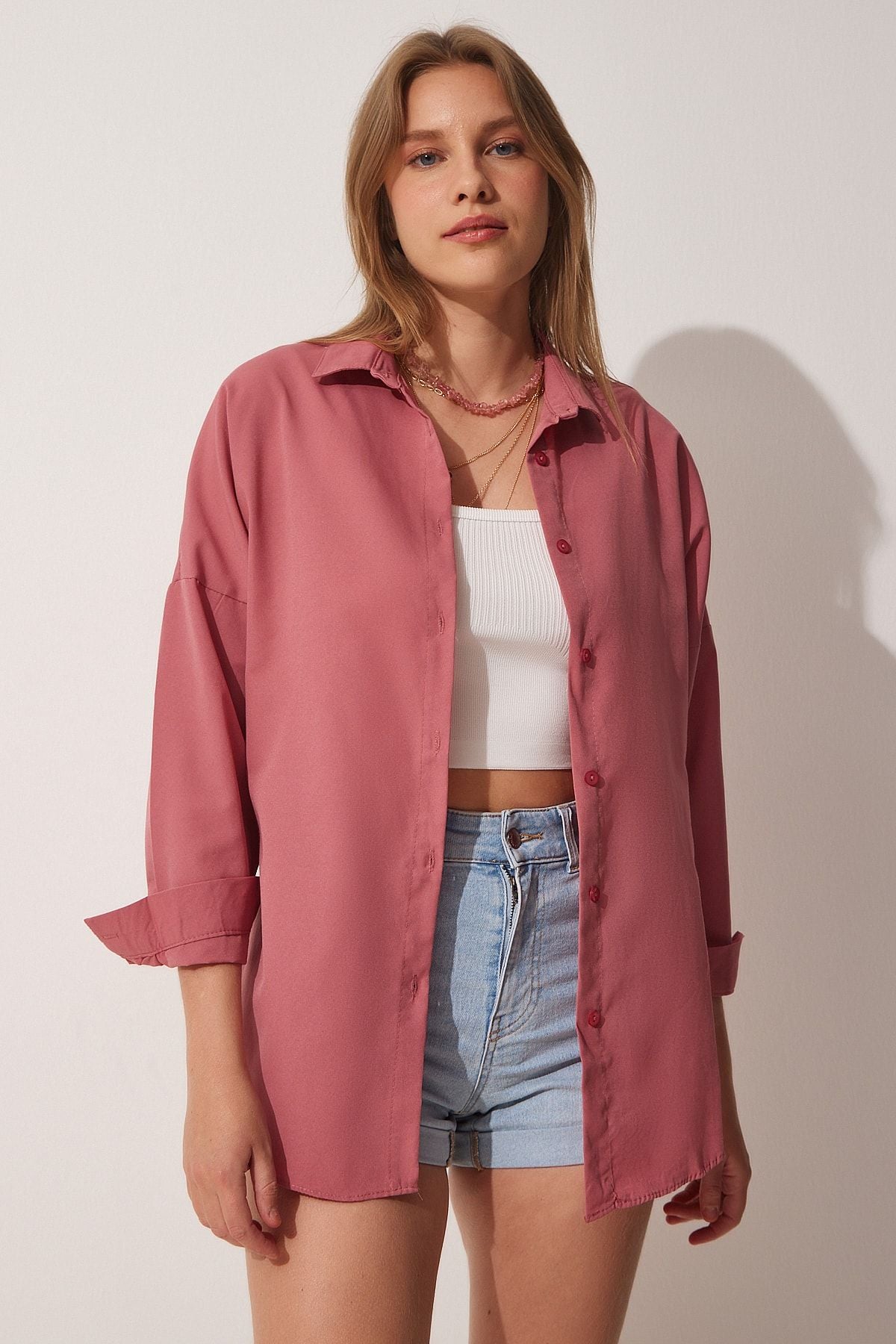 Woman Dark Rose Dry Oversize Long Basic Shirt DD00842