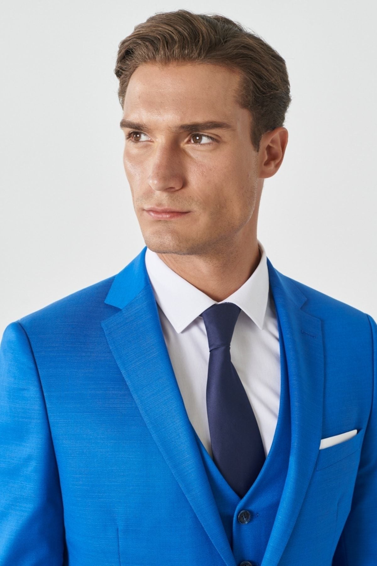 Men's Saks Blue Wool Extra Slim Fit Narn Cut Mono Yaka Pick Patter