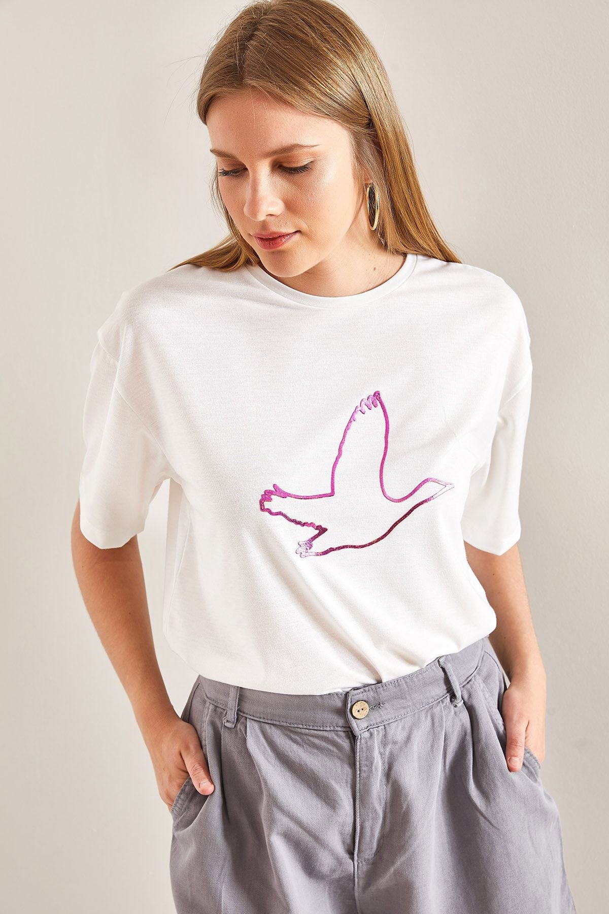 WOMEN BIRD BASING BASIC T Shirt