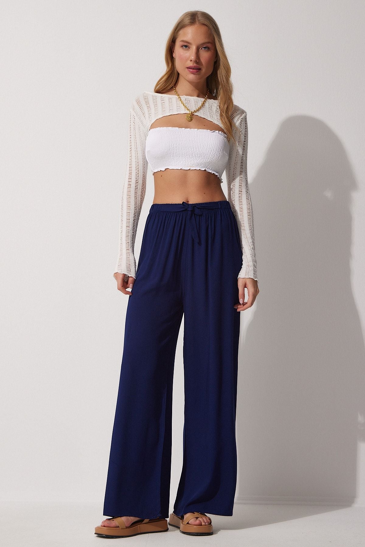 Woman Navy blue Palazzo viscose pants BH00322