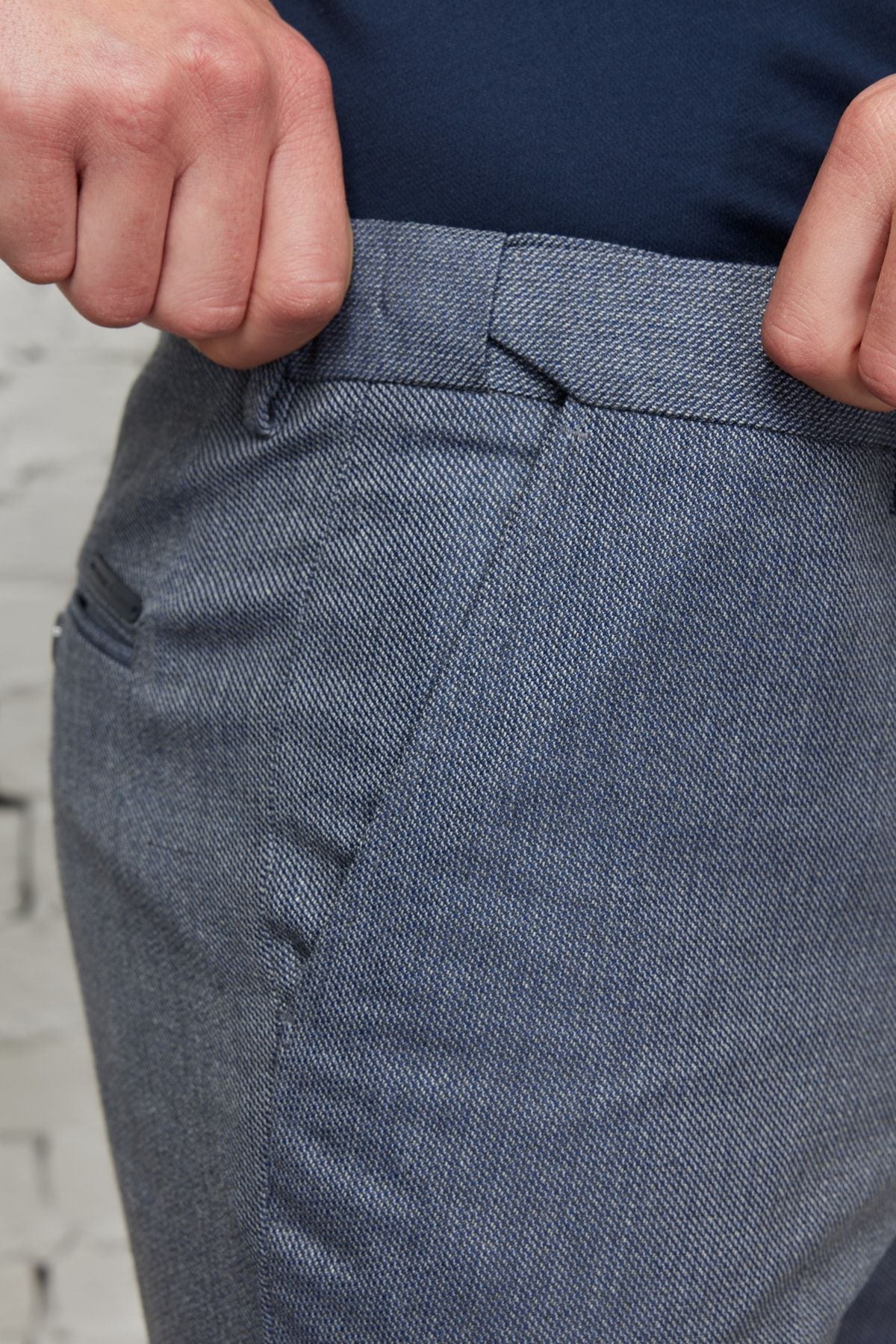 Men's navy blue-gray slim fit narrow cut patterned waist waist tire flexible pants