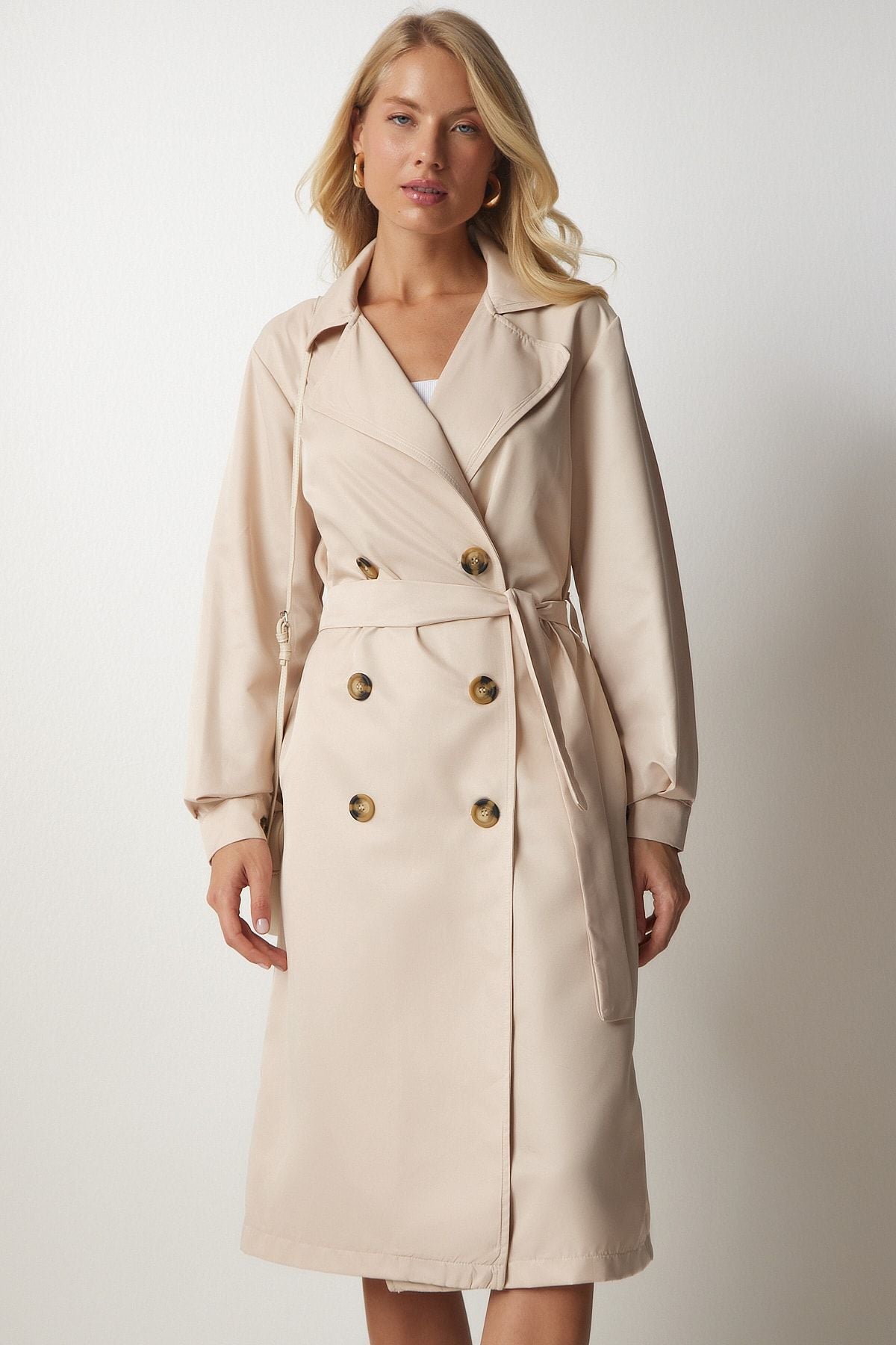 Women's Cream Cruve collar seasonal trench coat DD01241