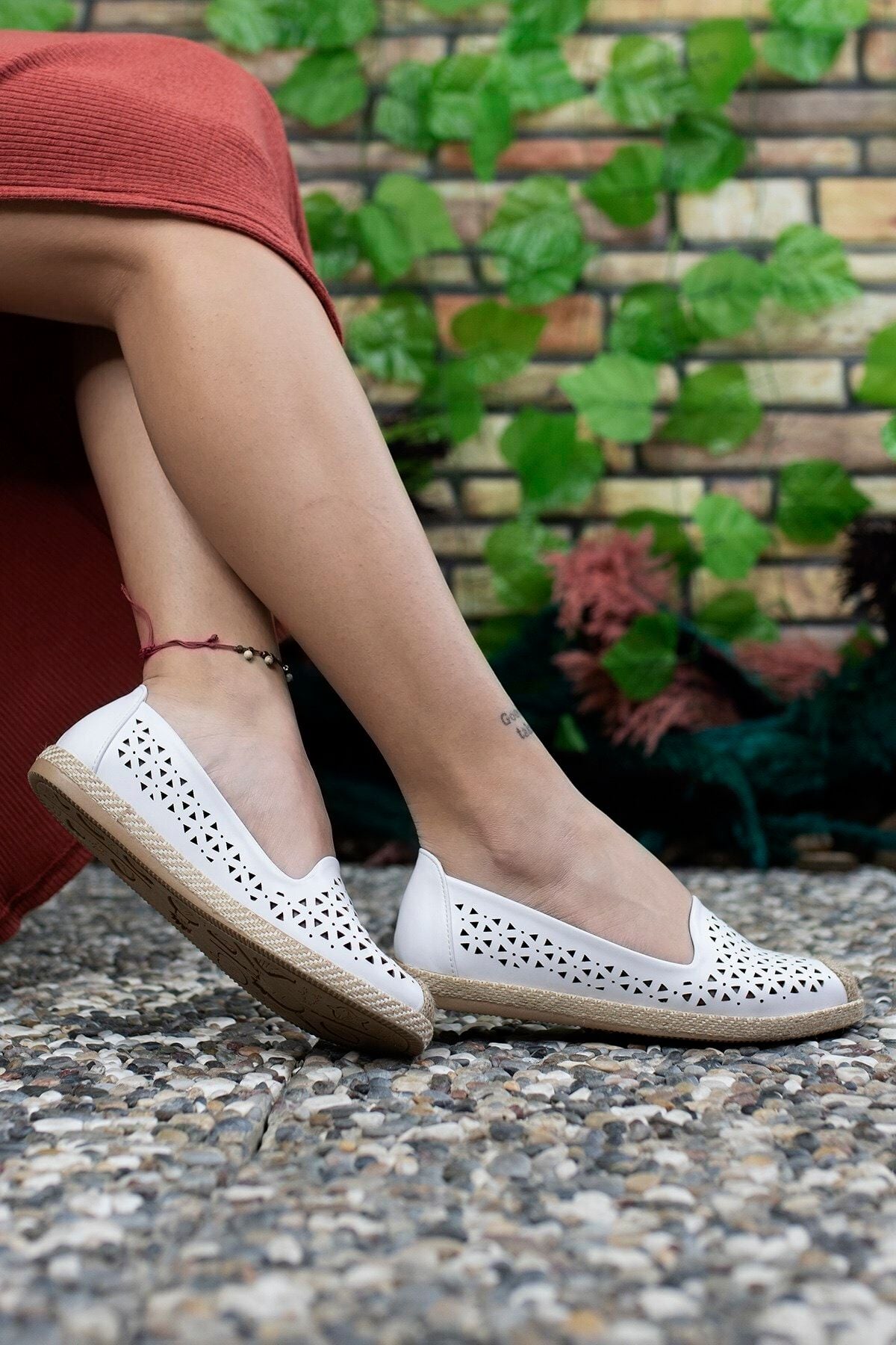 White Wicker Detailed Women's Daily Shoes 0012110