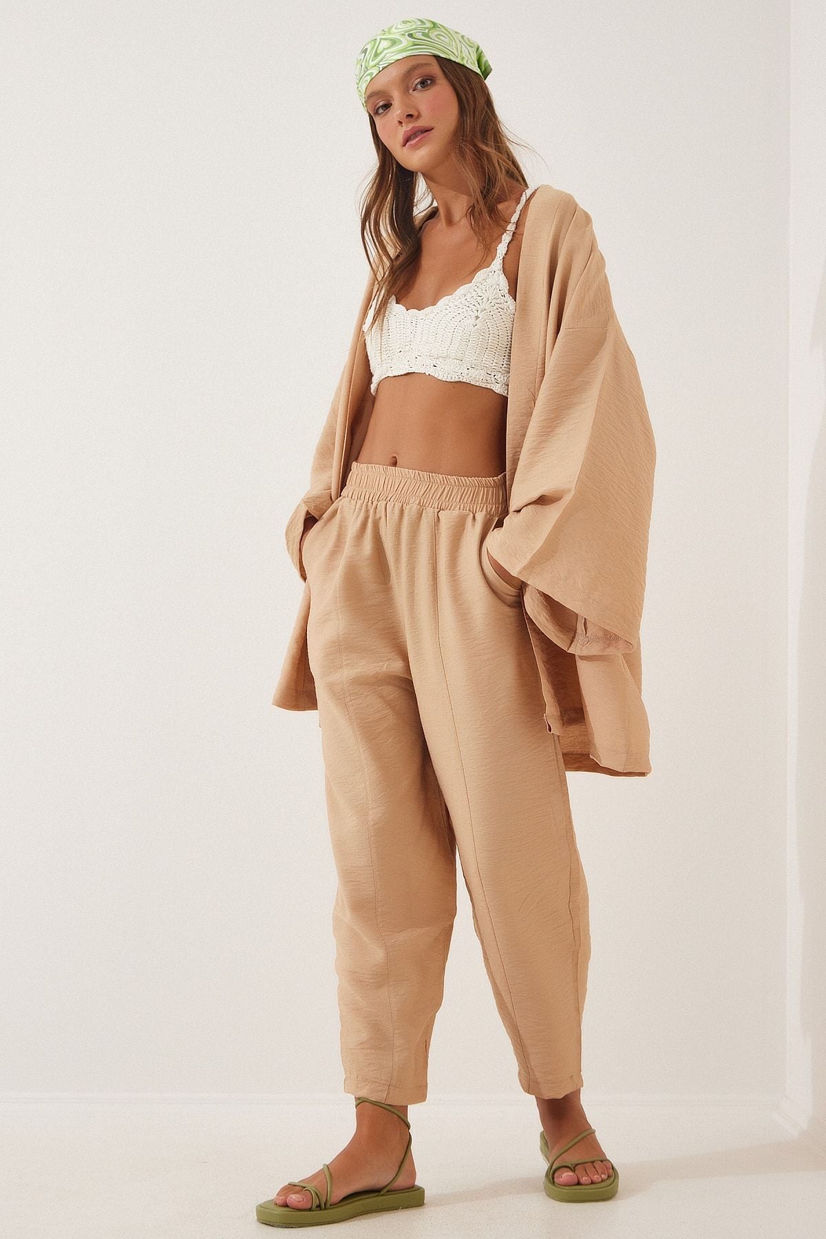 Female Biscuit Kimono Pants Set DZ00046
