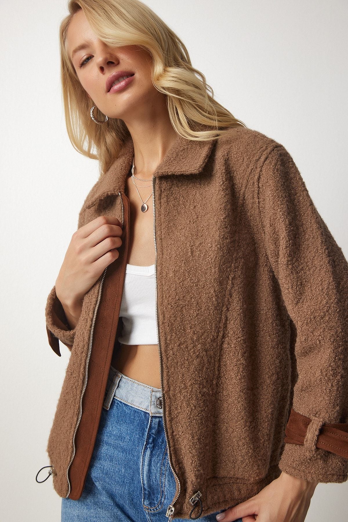 Female Biscuit Polo Yaka Bouquet Jacket DZ00095