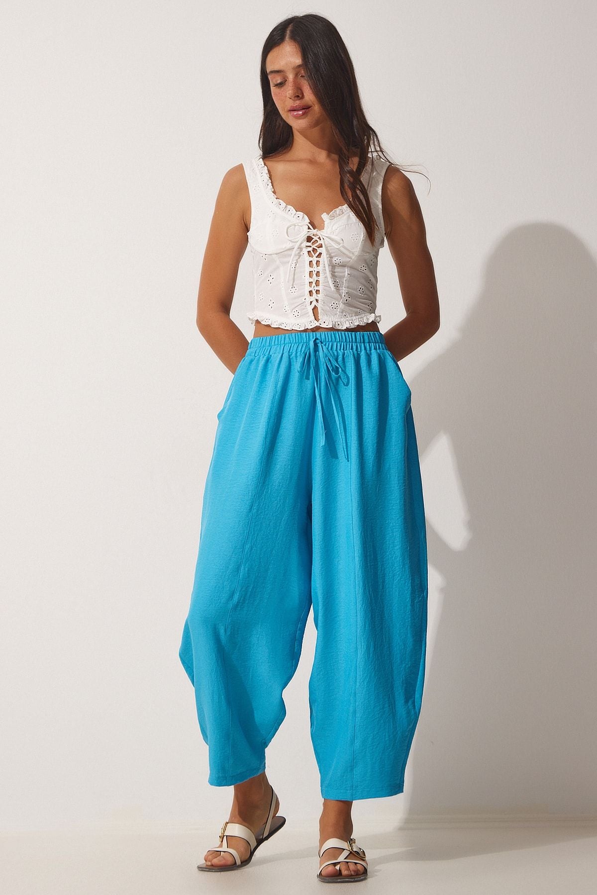 Women's Blue Pocket Ayrrin Shalwar Pants OH00046