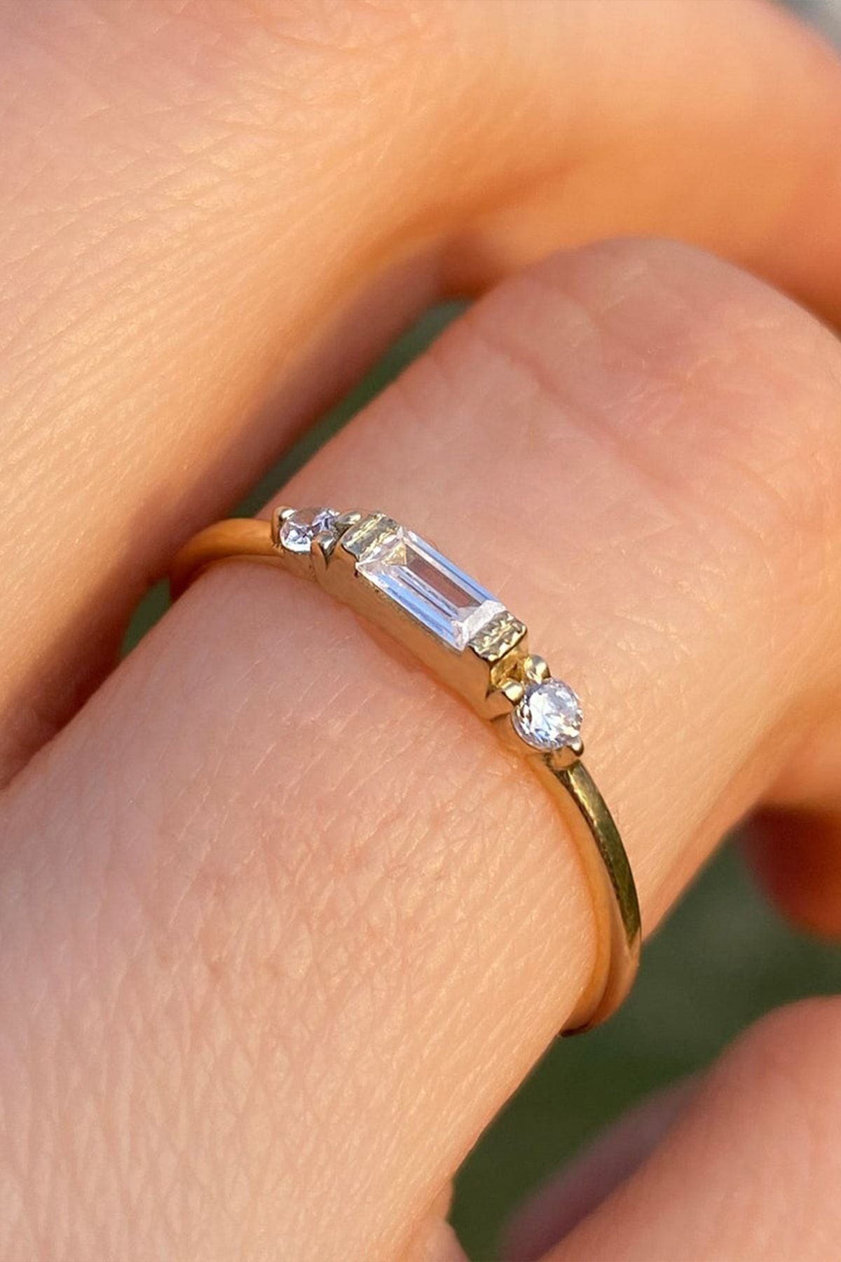 White baguette stone 14 k gold plated woman ring