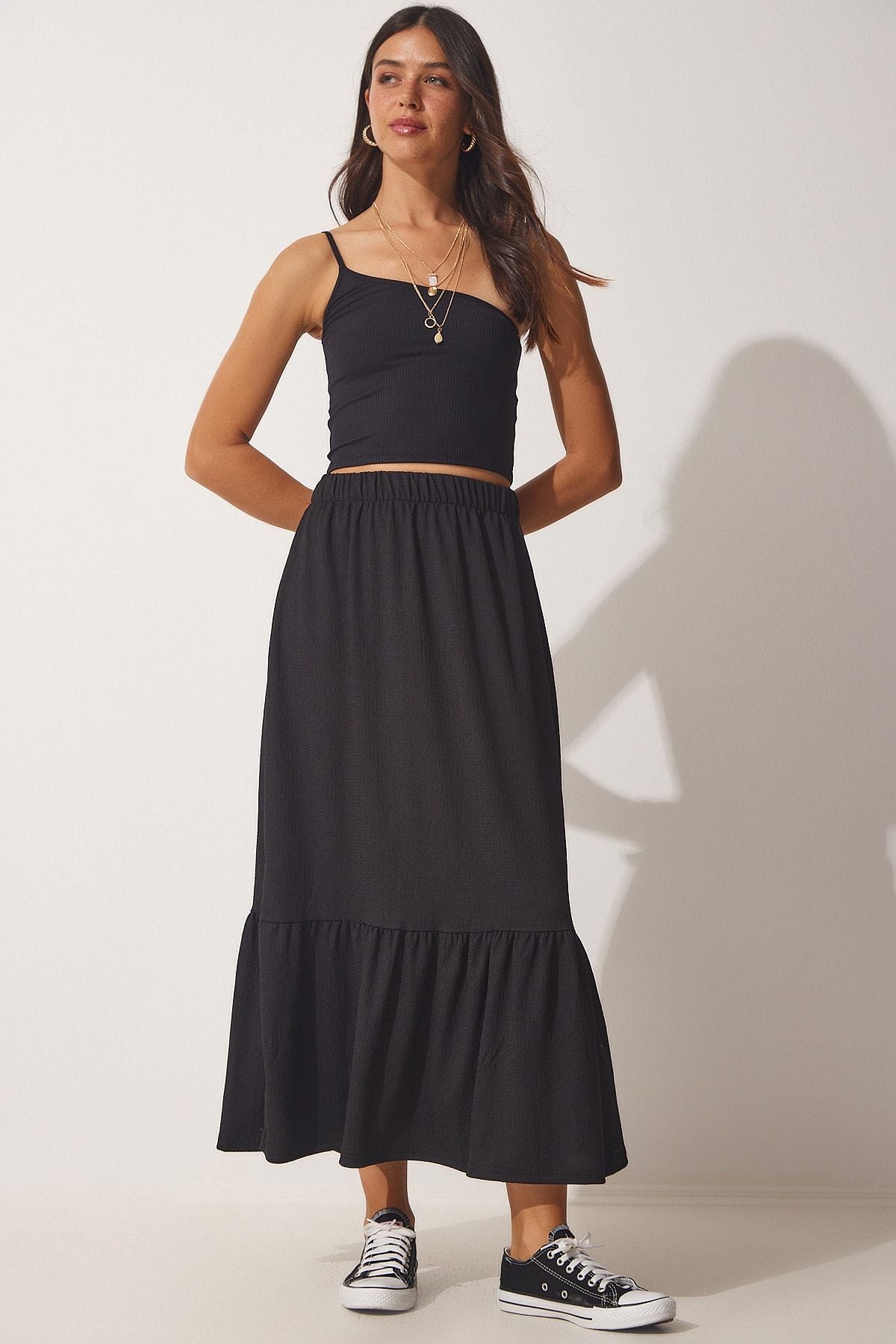 WOMEN'S black flywheel cottage midi skirt DD01231