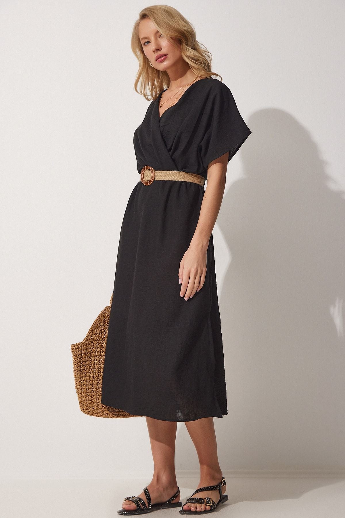 Female black wicker arched summer Ayrotin dress zh00022