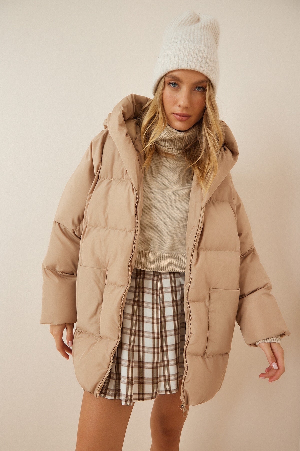 Women's Cream Hopeding Oversiz swelling coat rv00002