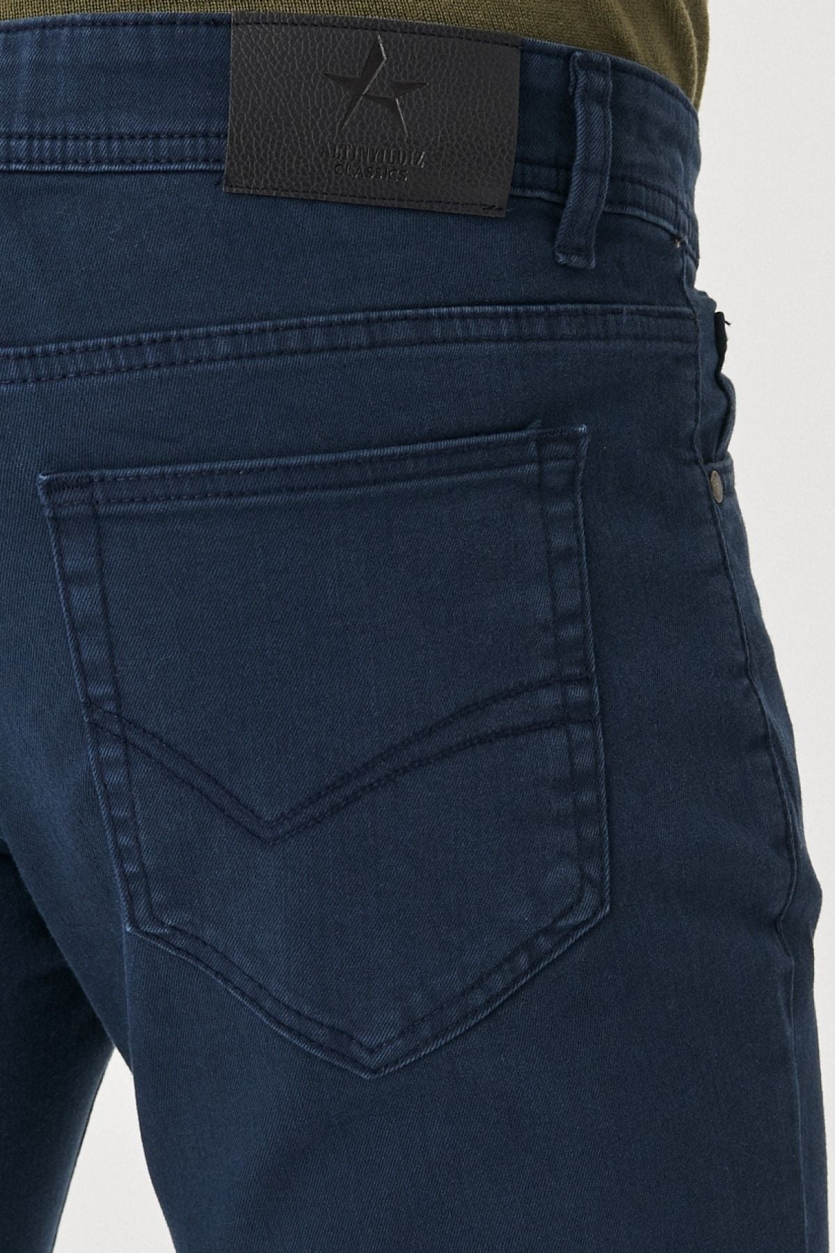 Men's navy blue 360 degrees stretching in all directions slim fit narrow cut cotton flexible pants