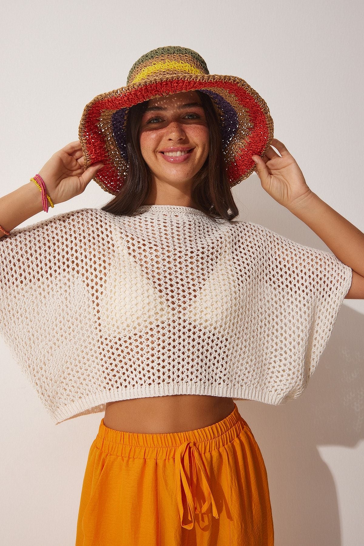 WOMEN CREAM OUT OF BY Arm Triko Blouse MW00128