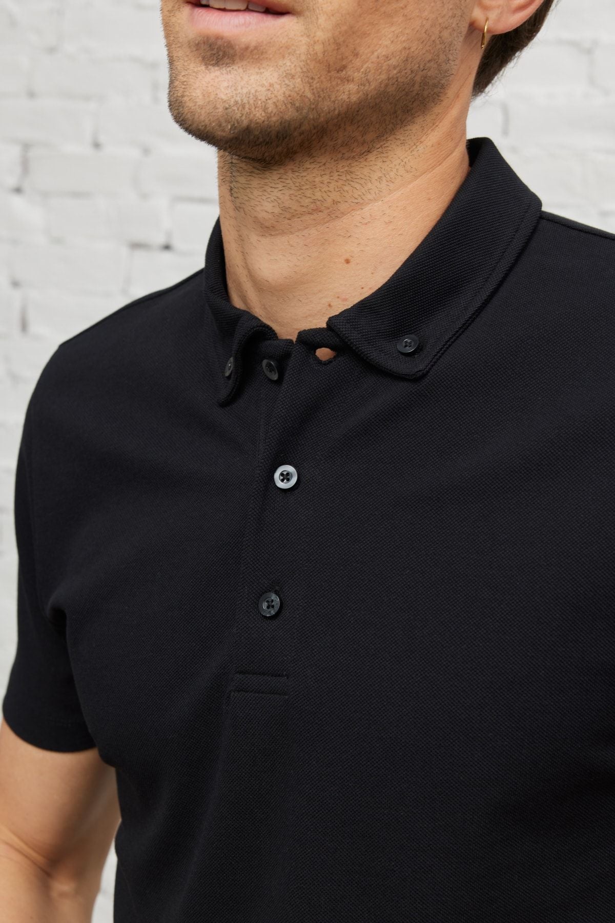 Men's black slim fit narrow cut polo collar cotton t -shirt