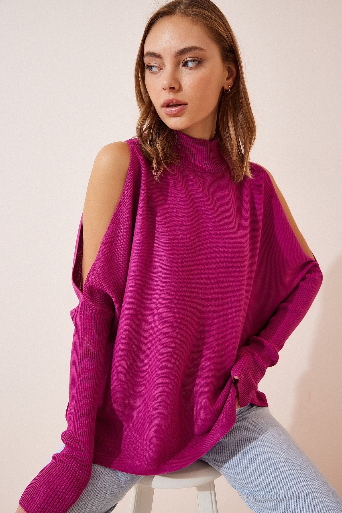 WOMEN'S PERSON CUT OUT DETAILED OVERSIZE knitwear sweater as00015
