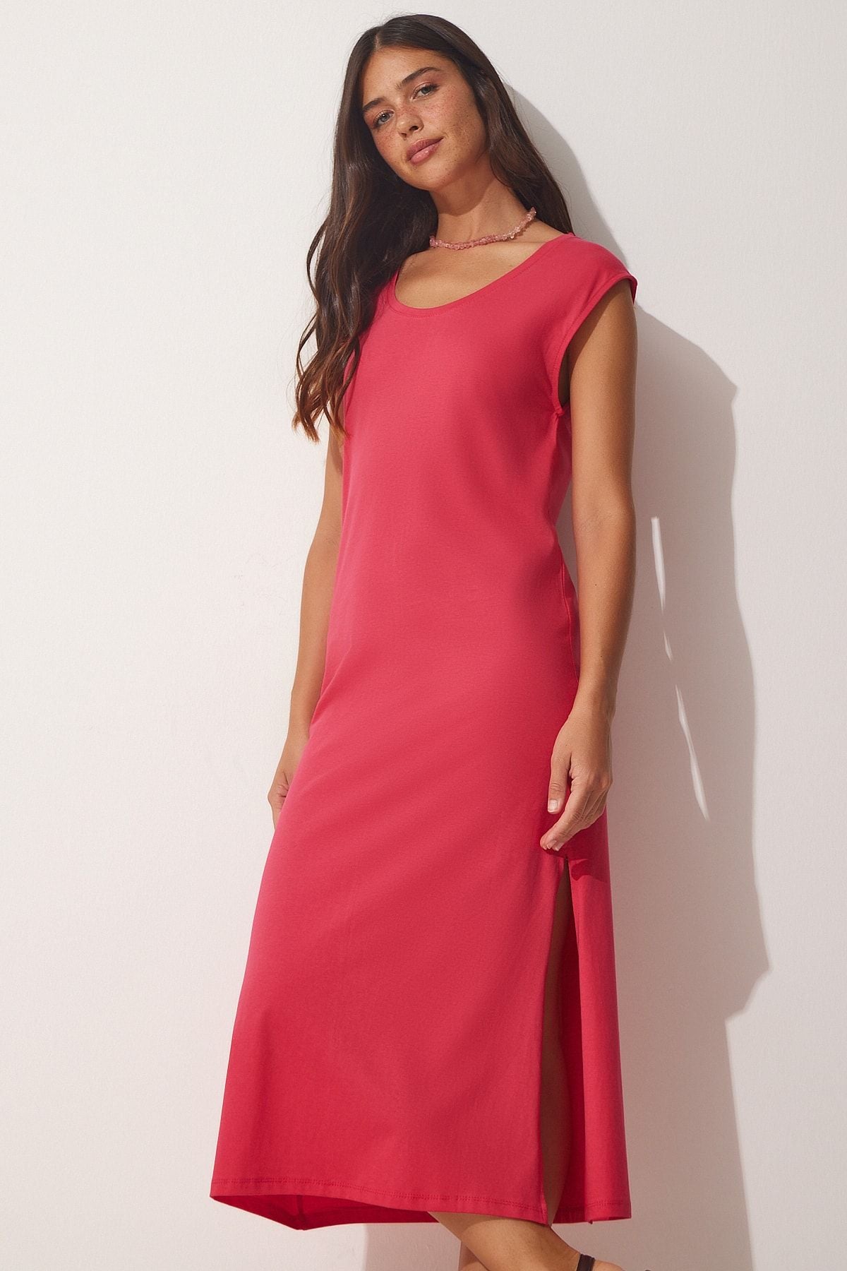 Woman Dark Pink Sleeveless Daily Knitting Dress UB00112