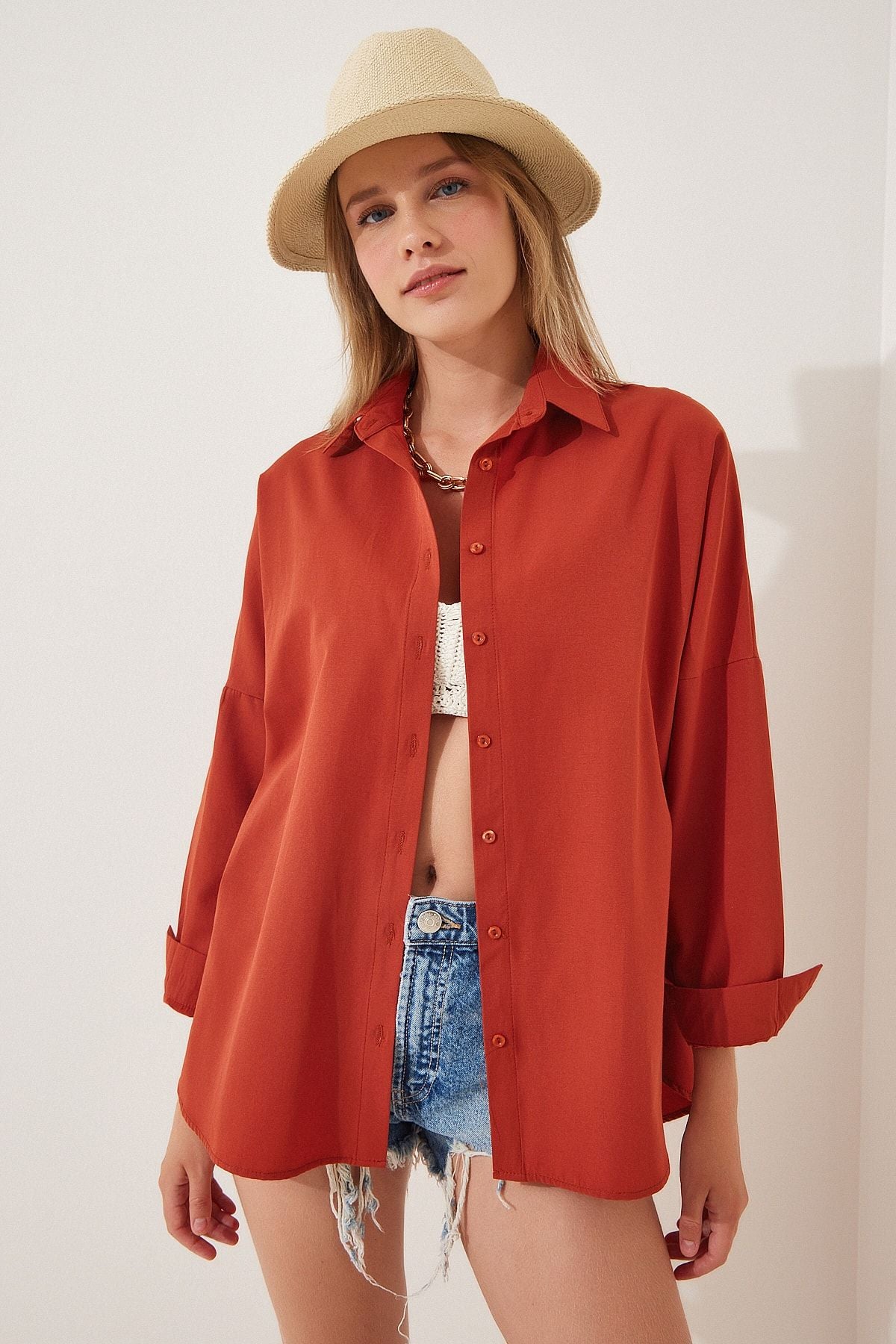 Woman Tile Long Basic Shirt DD00842