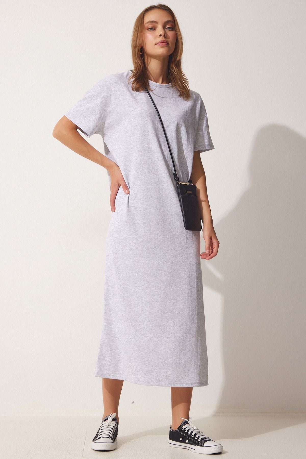 Women's Gray Cotton Summer Daily Combed Dress UB00080