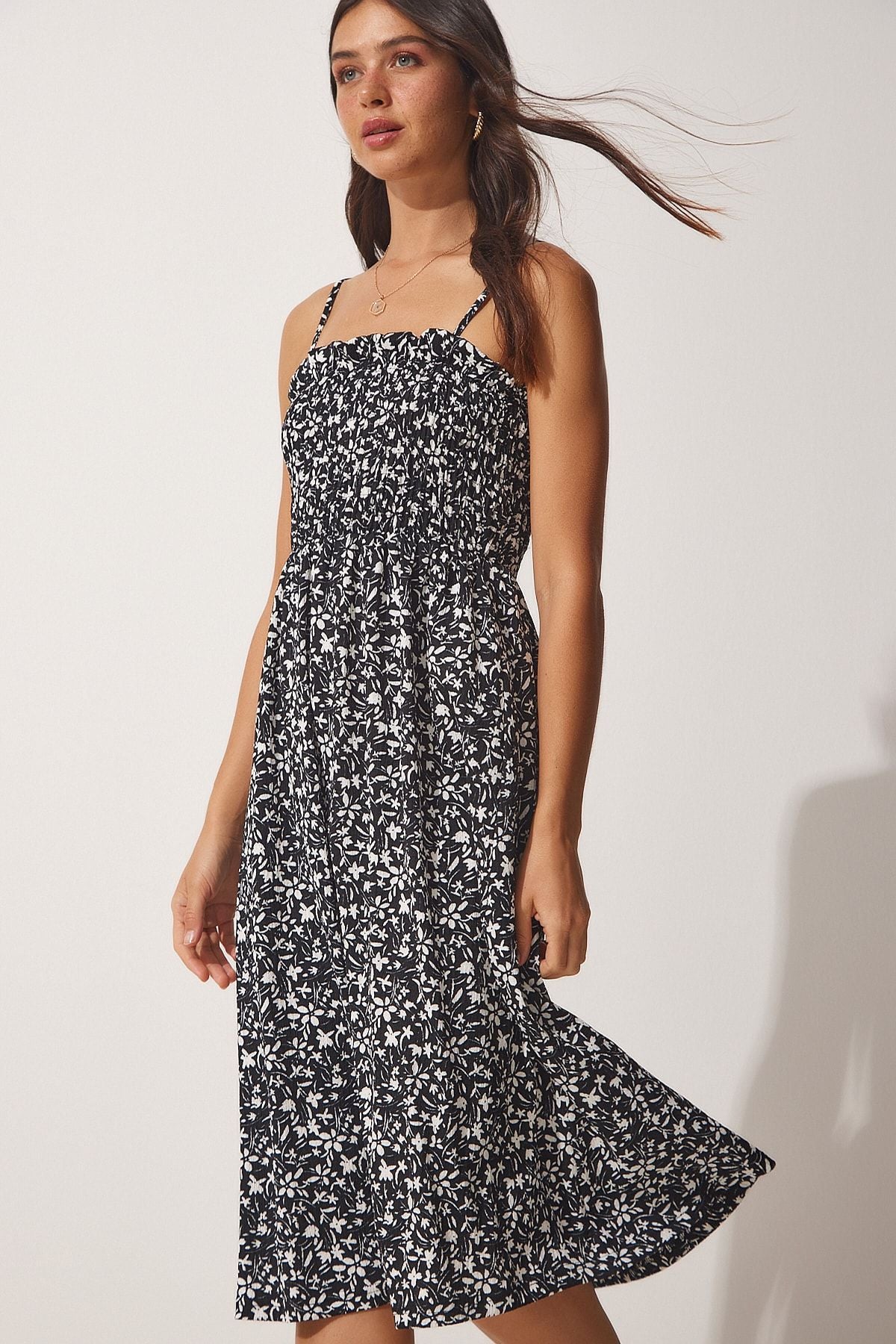 Flower Summer with Black Hanger Flower Viscose Dress DD01232