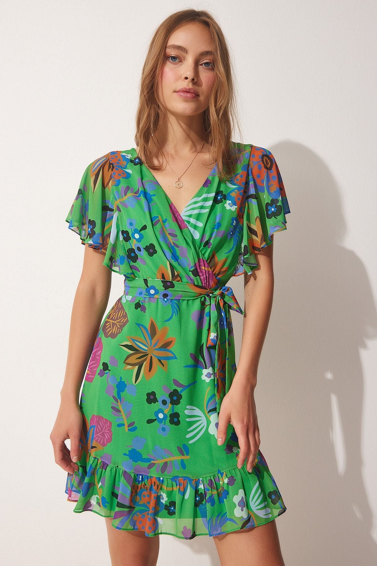 WOMEN'S GREEN PATTERNED ANVALOP YOKE KISON DRESS YI00003