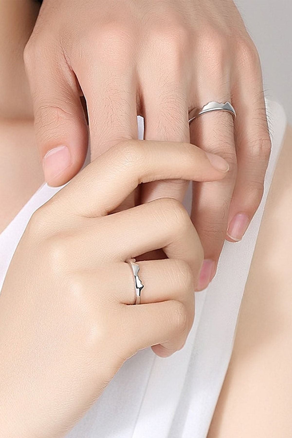 Mountain and sea harmony silver plated adjustable double wedding rings ring