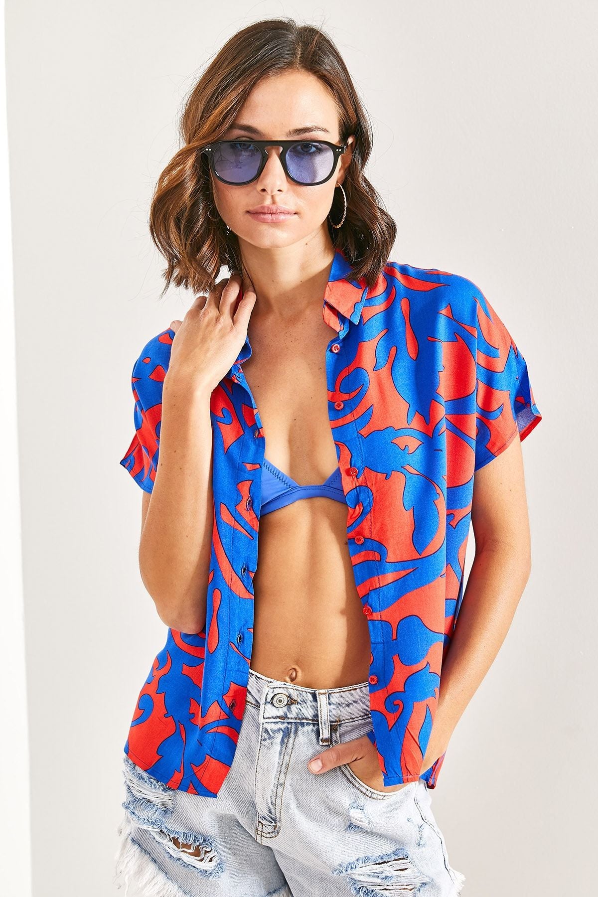 Female Bat Arm Arm Multi Patterned viscose shirt
