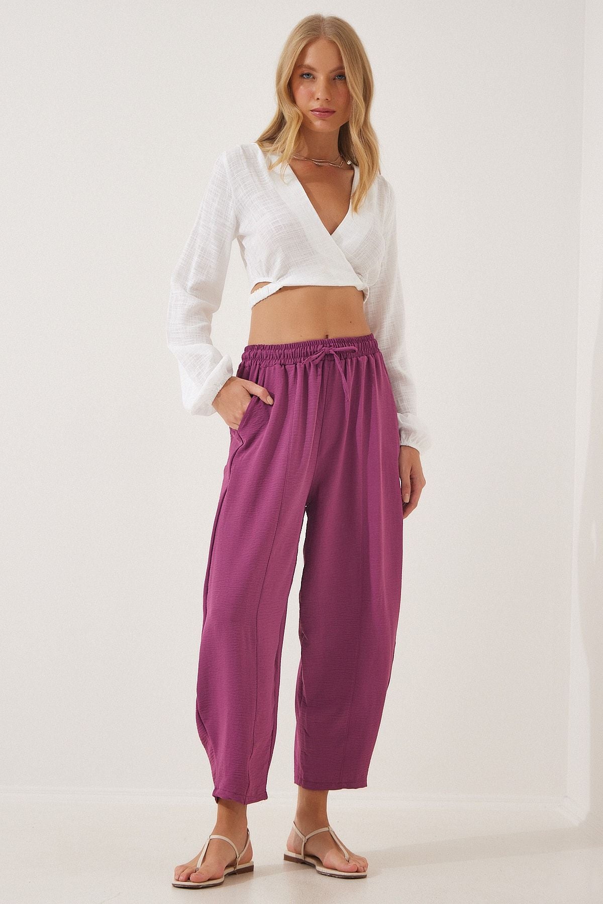 Woman purple linen shalwar pants CI00036