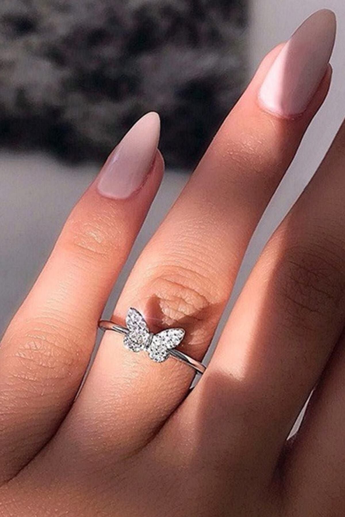 Minimal Silver Plane Adjustable Measure Women Ring With Butterfly Motif