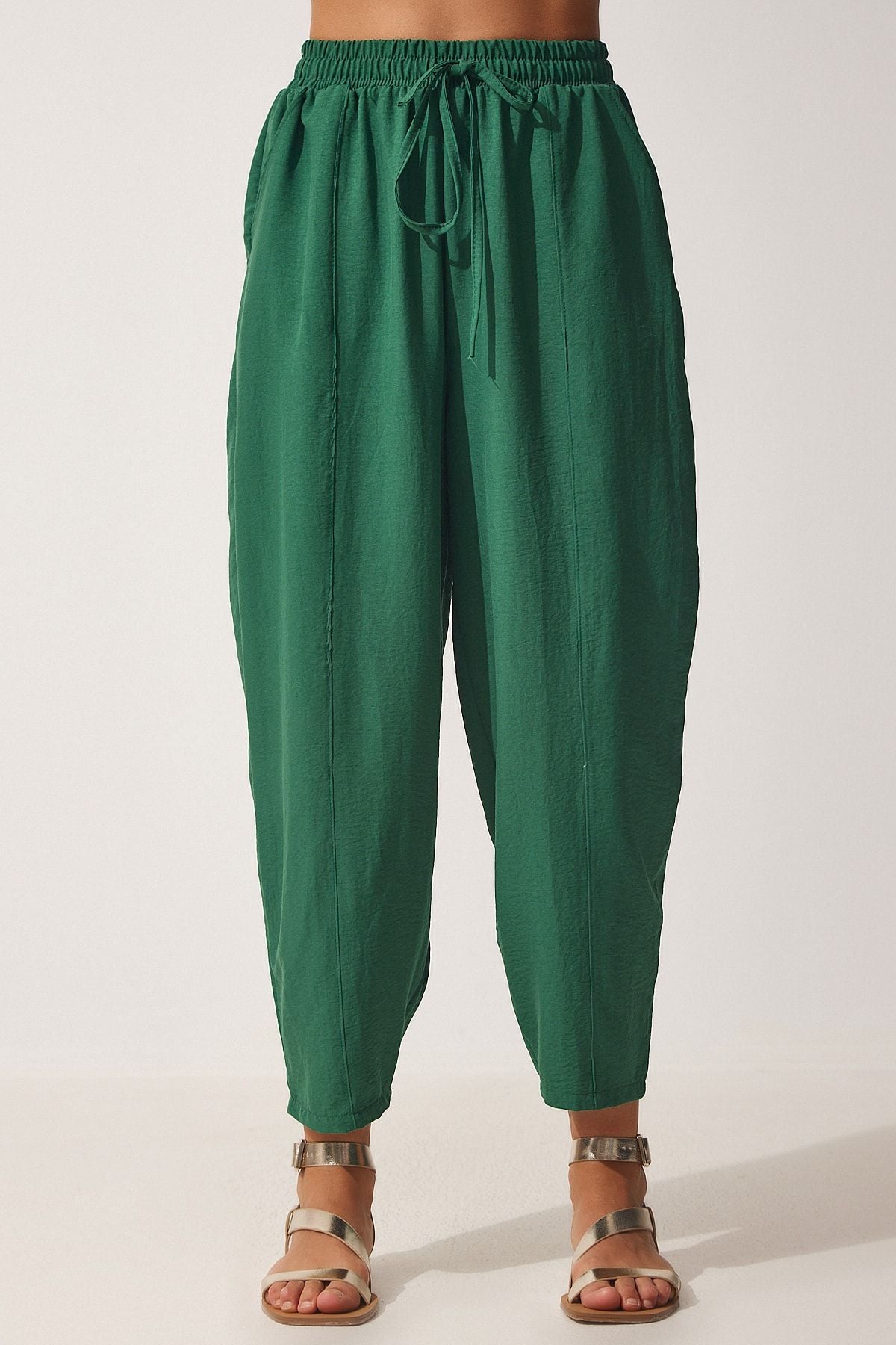 Woman Dark Green Linen Salvar Trousers DZ00081