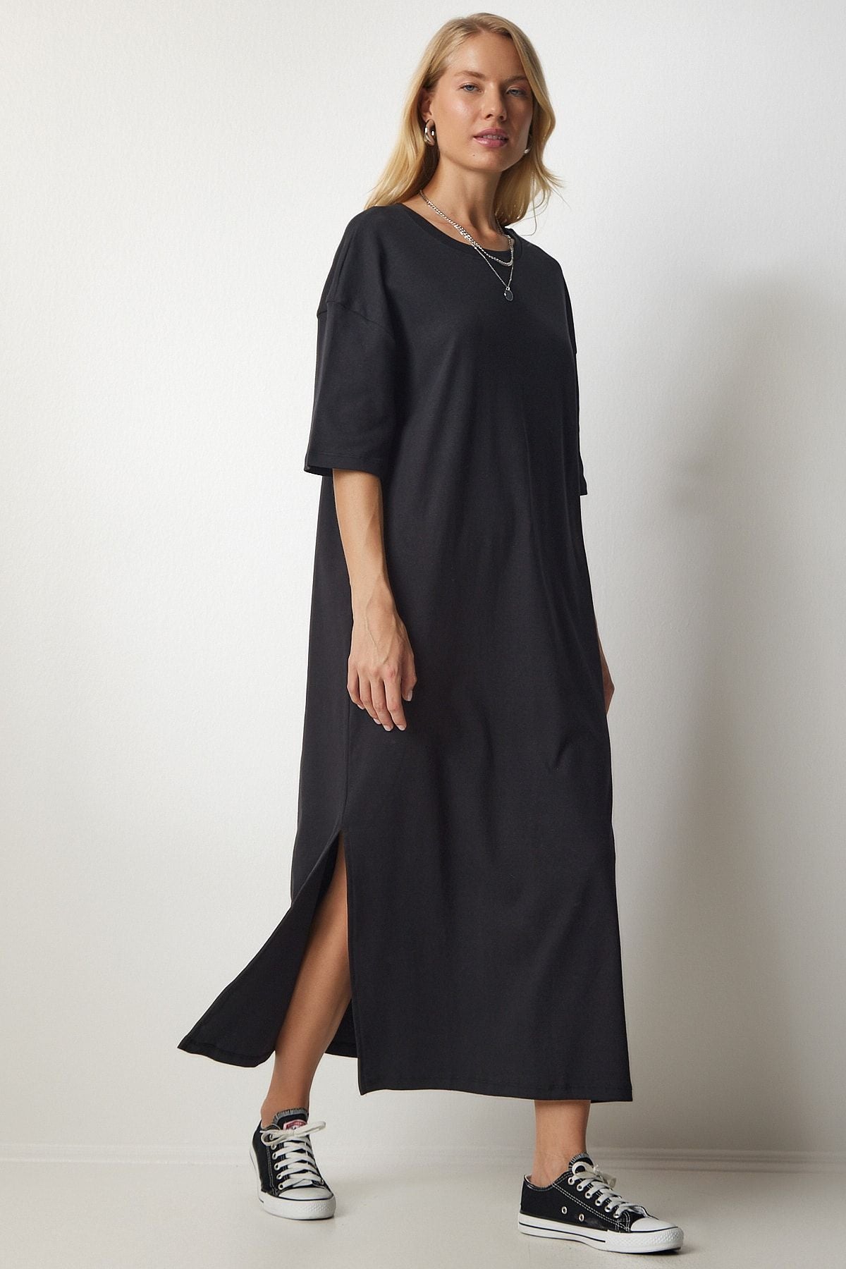 Woman Black Cotton Daily Combed Dress UB00119