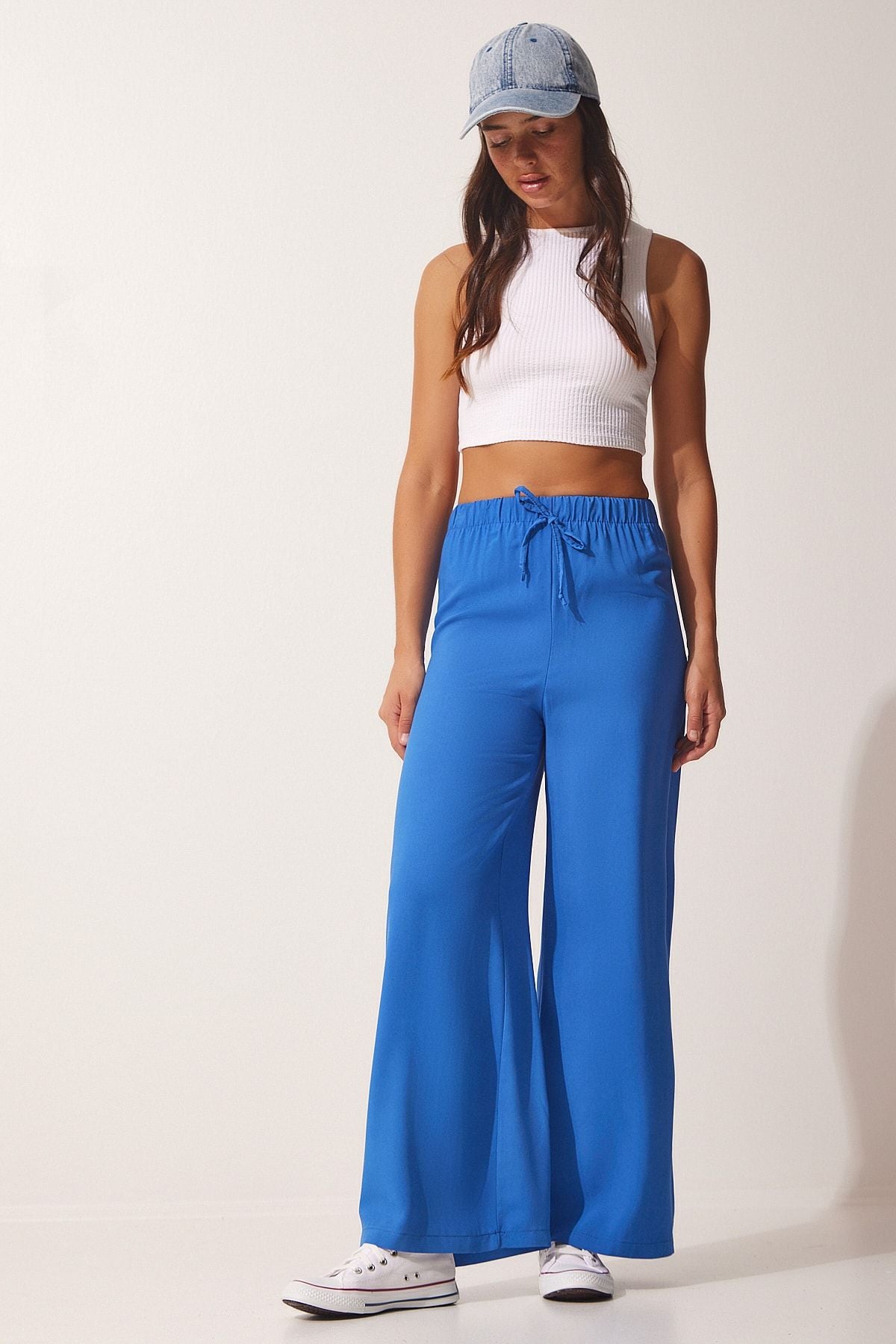 Female Blue Cotton Viscose Palazzo Pants BV00076