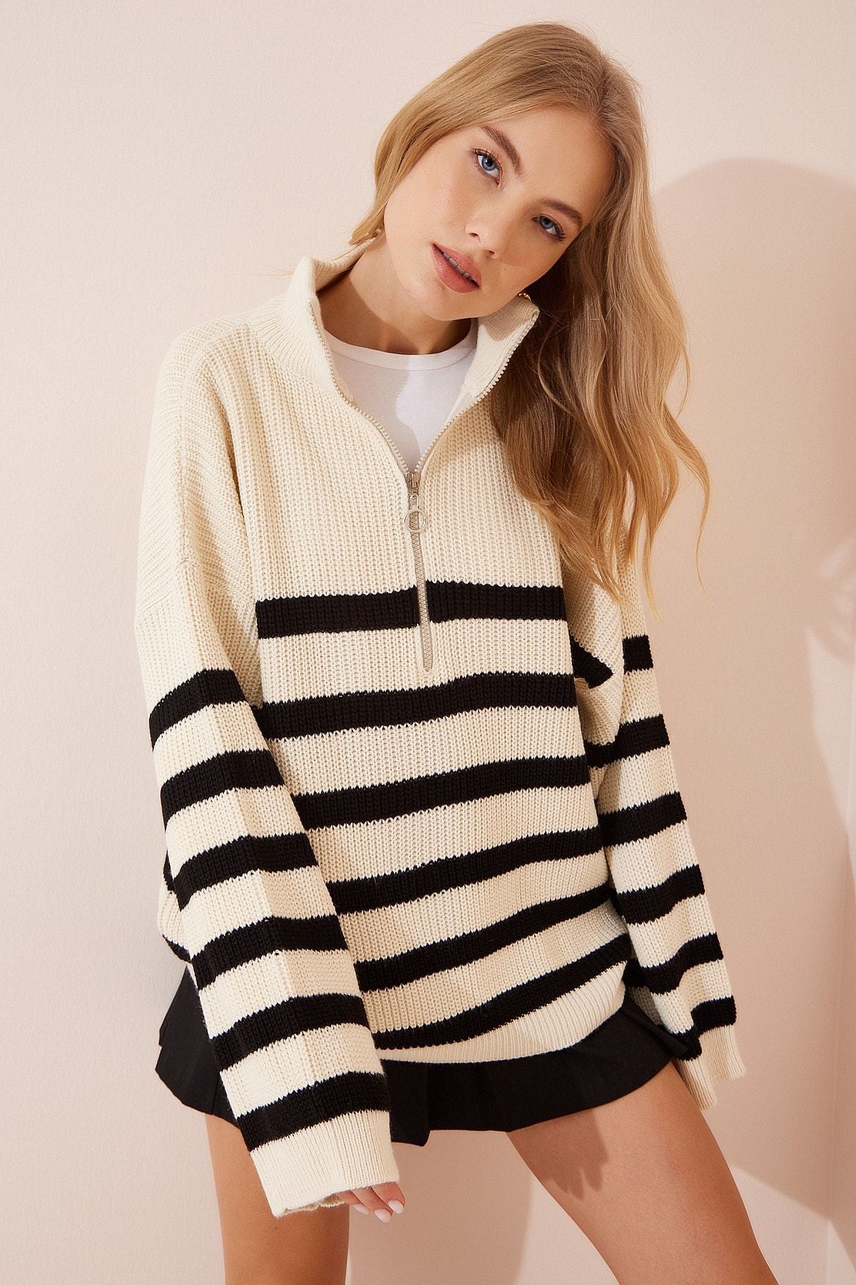 WOMEN'S BONE ZIPPER SPECIALLY NEXT -striped oversiz Kazakh yy00100