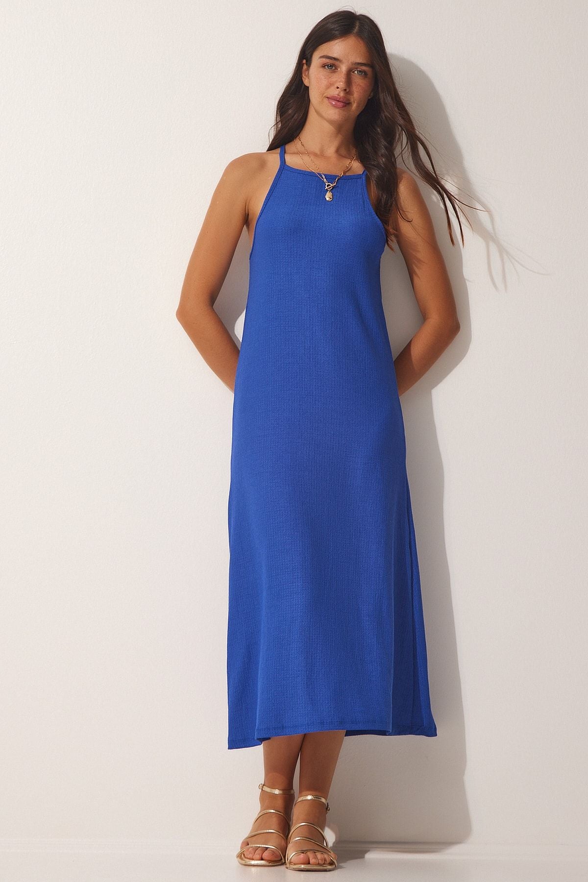 Women's Blue Hanger Summer Long Knitting Dress DZ00078