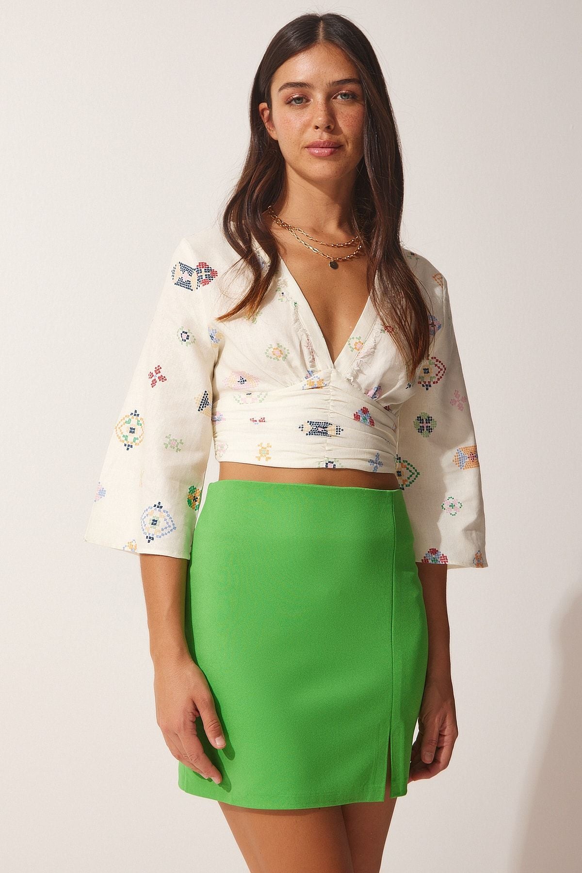 Female Green Slip Mini Skirt FN03080