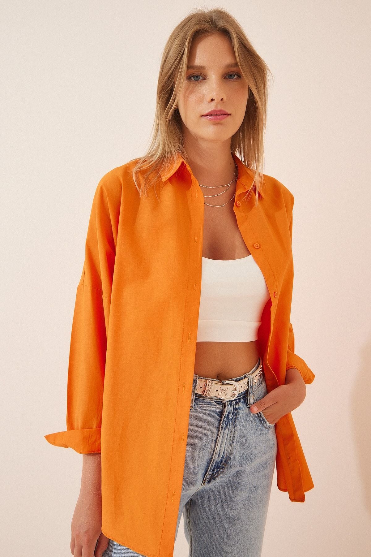 Woman Open Oranj Oversize Long Basic Shirt DD00842