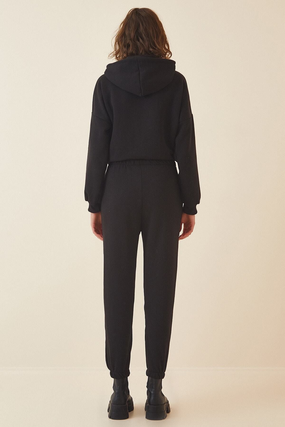 Female black hooded fleece tracksuit team DD00762